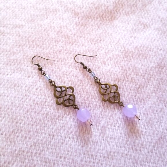 New Handmade Earrings with purple cryatals - Picture 2 of 5